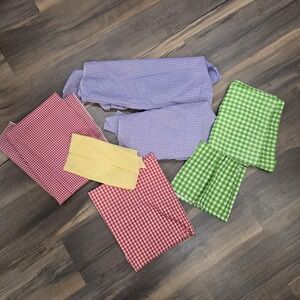 Large Lot Vintage Plaid Checkered Gingham Fabric Red Purple Green 10+ Yds